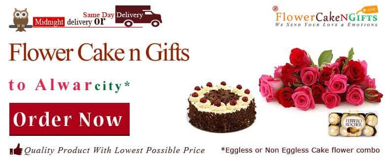 Midnight Anniversary chocolates Teddy Birthday Eggless Cake flower Bouquet delivery to Alwar Sameday