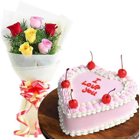 send Romance Strawberry Cake n flower bouquet | flower and cake delivery delivery