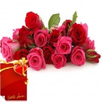 send Bunch of 15 Red Pink Roses with Greeting Card  delivery