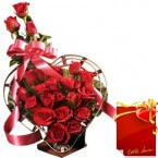 send Designer Red Roses Flower Bouquet with Card delivery