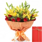 send lilies roses bouquet with Greeting Card delivery