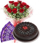 send Half Kg Chocolate Cake Red Roses Bouquet n Chocolate  delivery