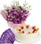 send Pineapple Cake Half Kg Orchids Bouquet n Chocolate delivery