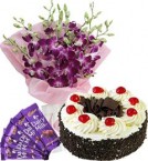 send Black Forest Cake Half Kg Orchids Bouquet n Chocolate  delivery