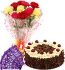 send Black Forest Cake Half Kg Carnations Bouquet n Chocolate delivery