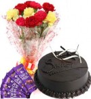 send Chocolate Cake Half Kg Carnations Bouquet n Chocolate delivery