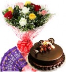 send 1Kg Chocolate Cake Mix Roses Bouquet n Chocolate delivery