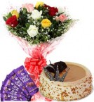 send 1Kg Butterscotch Cake Mix Roses Bouquet n Chocolate delivery