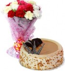 send Eggless Butterscotch Cake Half Kg N Carnations Bouquet delivery