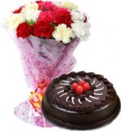 send Eggless Chocolate Truffle Cake Half Kg N Carnations Bouquet delivery