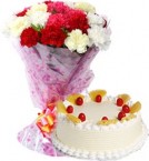 send Eggless Pineapple Cake Half Kg N Carnations Bouquet delivery