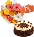 send Eggless Black Forest Cake Half Kg N Gerberas Bouquet delivery