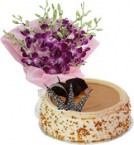 send Eggless Butterscotch Cake Half Kg N Orchids Bouquet delivery