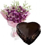 send Heart Shape Chocolate Truffle Cake 1Kg Eggless N Orchids Bouquet delivery