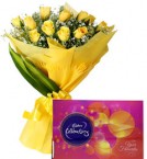 send Yellow Roses Bouquet n Cadbury Celebrations Chocolate Box delivery