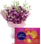 send Orchid Bouquet N Cadbury Celebrations Chocolate Box delivery