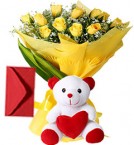 send 10 Yellow Roses Bouquet N Cute Teddy delivery