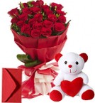 send 20 Red Roses Bouquet n Teddy delivery