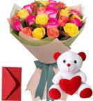 send 20 Mix Roses Bouquet n Teddy delivery