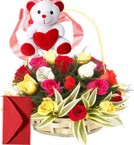 send 15 Red Roses Basket n Teddy delivery