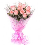 send Fresh Floral Greeting Bunch Of 10 Pink Roses delivery