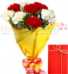 send Bouquet of 8 Red n White carnations delivery