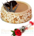 send Half Kg Butterscotch cake n 1 Red Rose delivery
