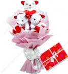 send Cute Bouquet Of 3 Teddy Bear delivery