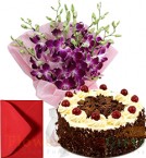 send Orchid Bunch with Black Forest Cake Greeting Card delivery