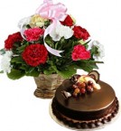 send Chocolate Truffle Cake Half Kg N Carnations Basket delivery