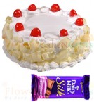 send Half Kg White Forest Cake n Dairy Milk Silk Chocolate delivery