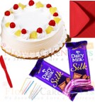 send half kg pineapple cake 2pcs chocolate n card delivery