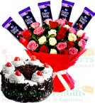 send Half Kg Black Forest Cake Roses Flower Chocolate bouquet delivery