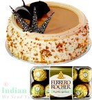 send Butterscotch Cake Half Kg N Ferrero Rocher Chocolate Gift Box delivery