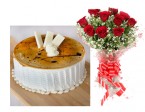 send Half Kg Coffee Eggless Cake and roses bouquet delivery