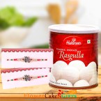 send 1kg Rasgulla and Designer Rakhi delivery