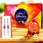 send 250 gms Dry Fruits n Designer Rakhi and Cadbury Celebration Pack delivery