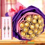 send 16 Ferrero Rocher Bouquet and Designer Rakhi delivery