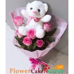 send Orderpink roses n teddy bouquet Delivery