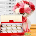send half kg kaju barfi sweet and mix carnation flower bouquet delivery
