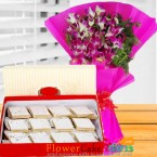 send half kg kaju barfi sweet and orchid flower bouquet delivery