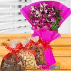 send half kg dry fruits n orchid bouquet delivery