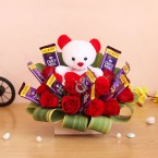 send red roses teddy five star chocolates bouquet delivery