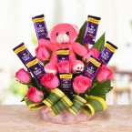 send pink roses teddy chocolates bouquet delivery