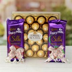 send ferrero rocher with dairy milk silk hamper delivery