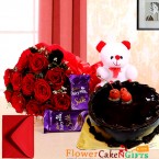 send 1kg chocolate cake teddy bear dairy milk silks red roses bouquet delivery