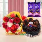 send half kg choco oreo kit kat cake 15 mix roses 2 pcs dairy milk silk delivery