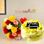 send half kg rasmalai cake and 10 roses bouquet delivery