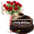 send 1kg tempting chocolate cake n 10 roses bouquet delivery