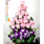 send 20 pink roses 2 purple orchids basket delivery